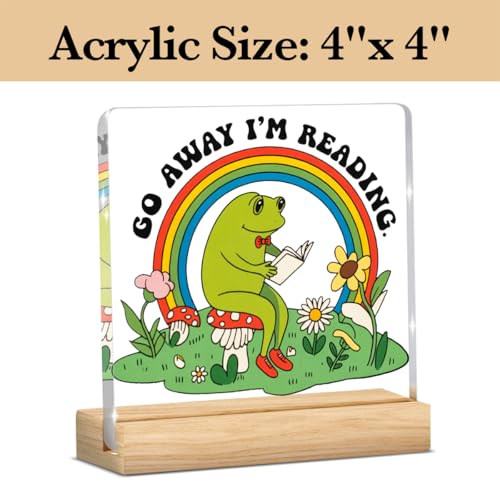 Go Away I'm Reading Funny Book Lover Acrylic Sign with Wooden Base - Office Desk Shelf Decor