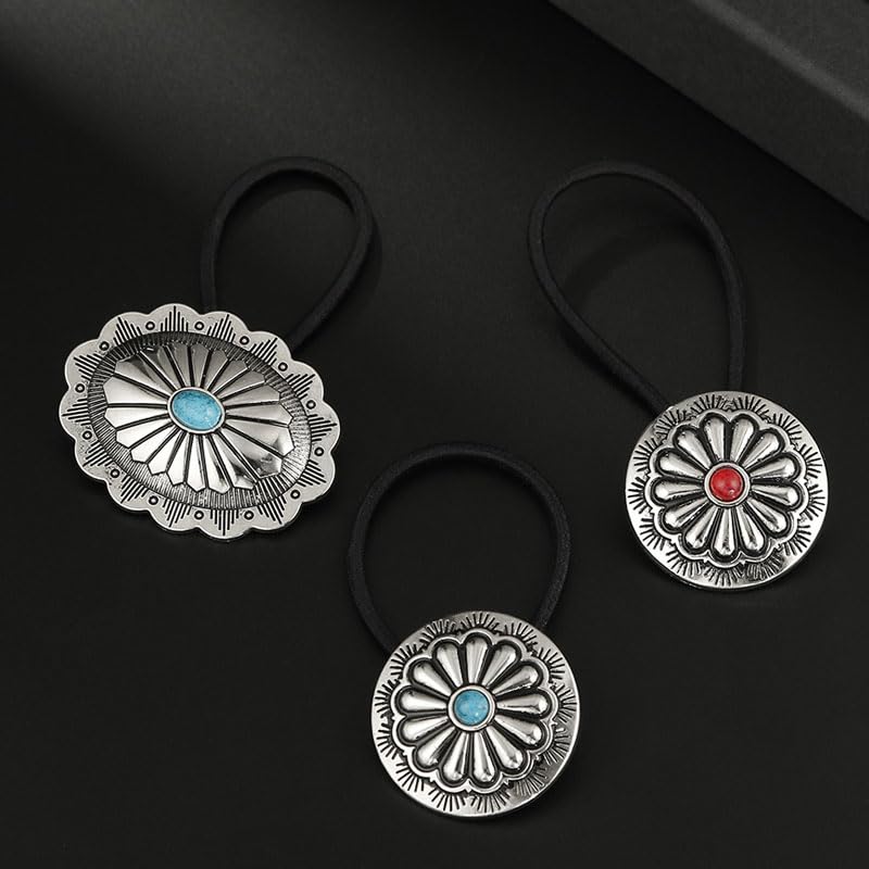 6Pcs Western Turquoise Hair Rope Rubber Band Metal Hair Accessories