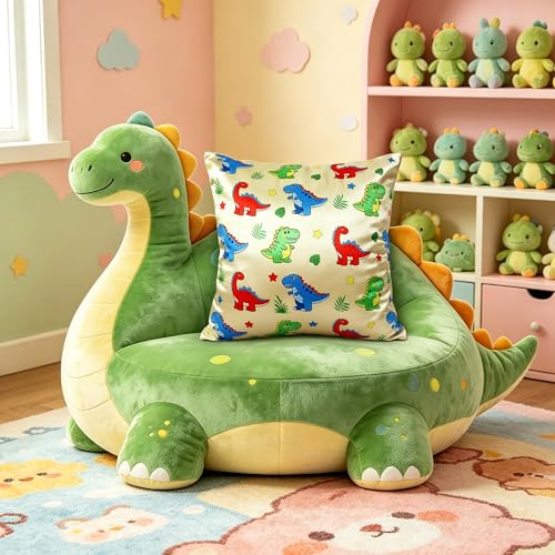 Dinosaur Throw Pillow Cover - Cute Cartoon Design, 17.7"