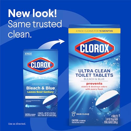 Clorox Ultra Clean Toilet Bowl Cleaning Tablets, Bleach & Blue, 4-Count