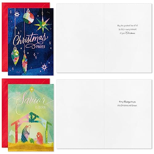 Religious Star of Wonder Christmas Card Assortment - Pink, Blue, Yellow, Green, Orange - 36 Cards & Envelopes