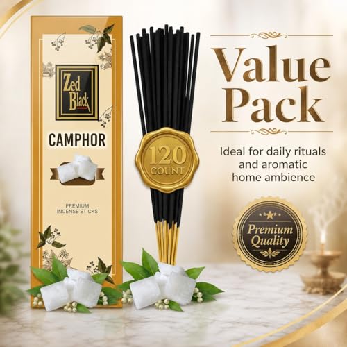 Zed Black Camphor Incense Sticks - 120 Count Aromatherapy & Puja Fragrance