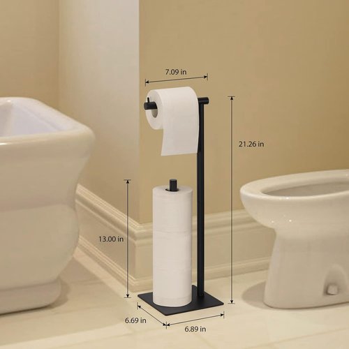 Black Toilet Paper Holder Stand - Free Standing Tissue Roll Dispenser for Farmhouse Bathroom