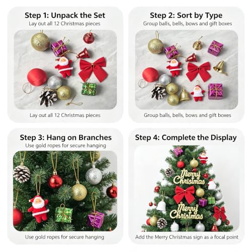 12 Pack Christmas Hanging Ornaments for Tree Holiday Party Decor
