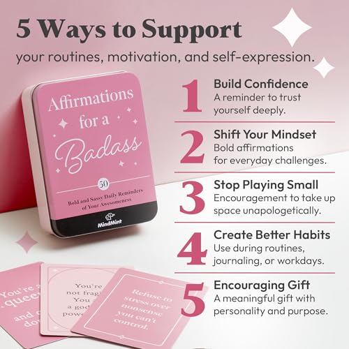 MindMint Bold Blush Affirmations for a Badass - 50 Self-Care Card Deck for Women