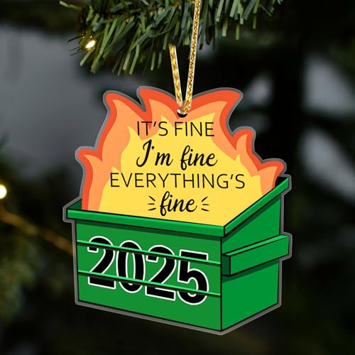 Funny 2025 Dumpster Fire Christmas Ornament - Everything's Fine