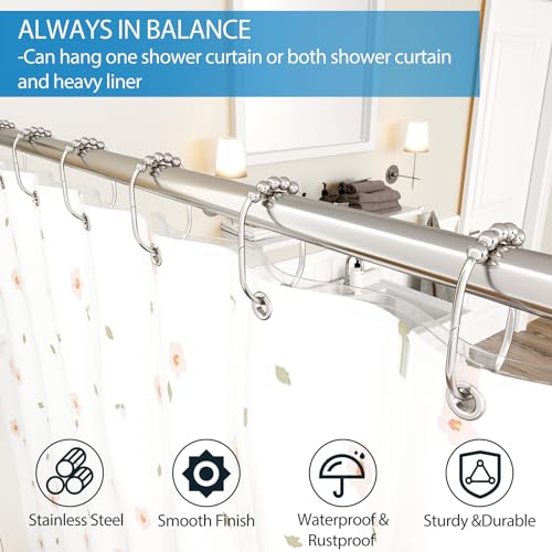 MENGJINGO 12PCS Chrome Shower Curtain Hooks - Rust Proof Stainless Steel