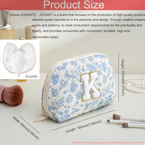 JOVAKIT Blue Floral Initial Makeup Bag - Letter K Travel Pouch