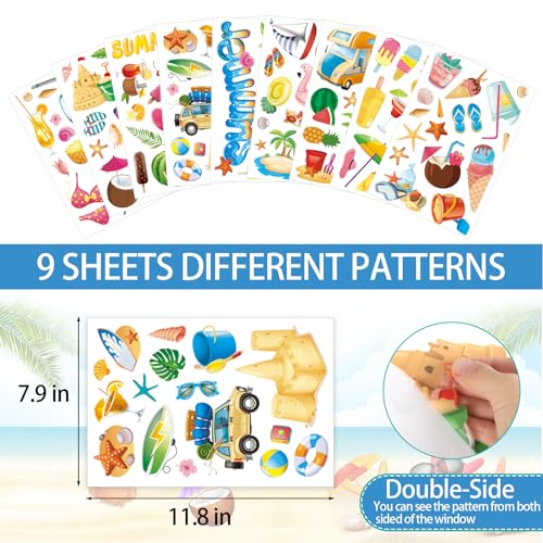 134 Double-Sided Hawaii Beach Window Clings - Summer Decor