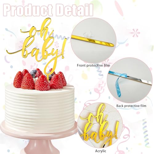 Oh Baby Cake Topper - Gold Mirror Acrylic for Baby Showers