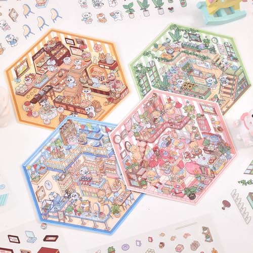 DIY 3D House Scene Stickers Set - Warm Home, Bakery & More