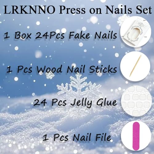 Christmas Press on Nails Short Almond French Tip Fake Nails 24Pcs