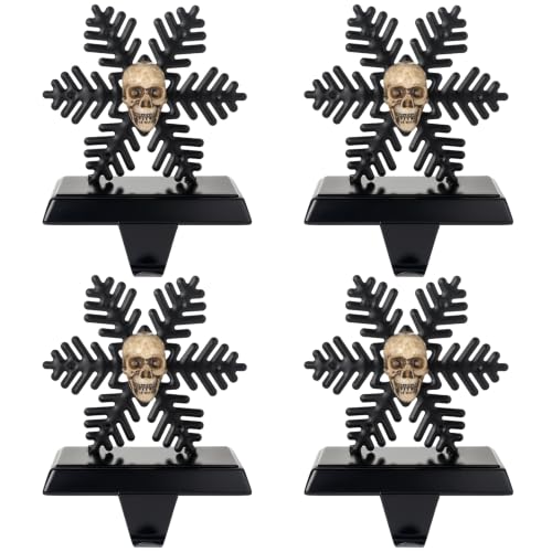 Gothic Christmas Stocking Holders Set of 4 Black Snowflake Skull Decor