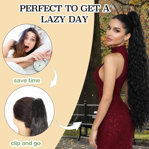 Hairovia Claw Clip Long Wavy Ponytail Extension 26 Inch Synthetic Hairpiece