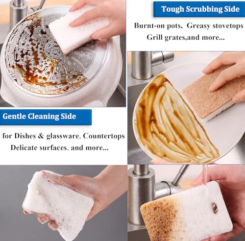 YeahWhee Natural Kitchen Sponges - 12 Pack Biodegradable Scrub Sponges