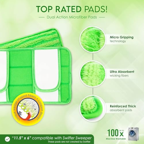 Miloll 4-Pack Reusable Microfiber Mop Pads for Wet & Dry Cleaning