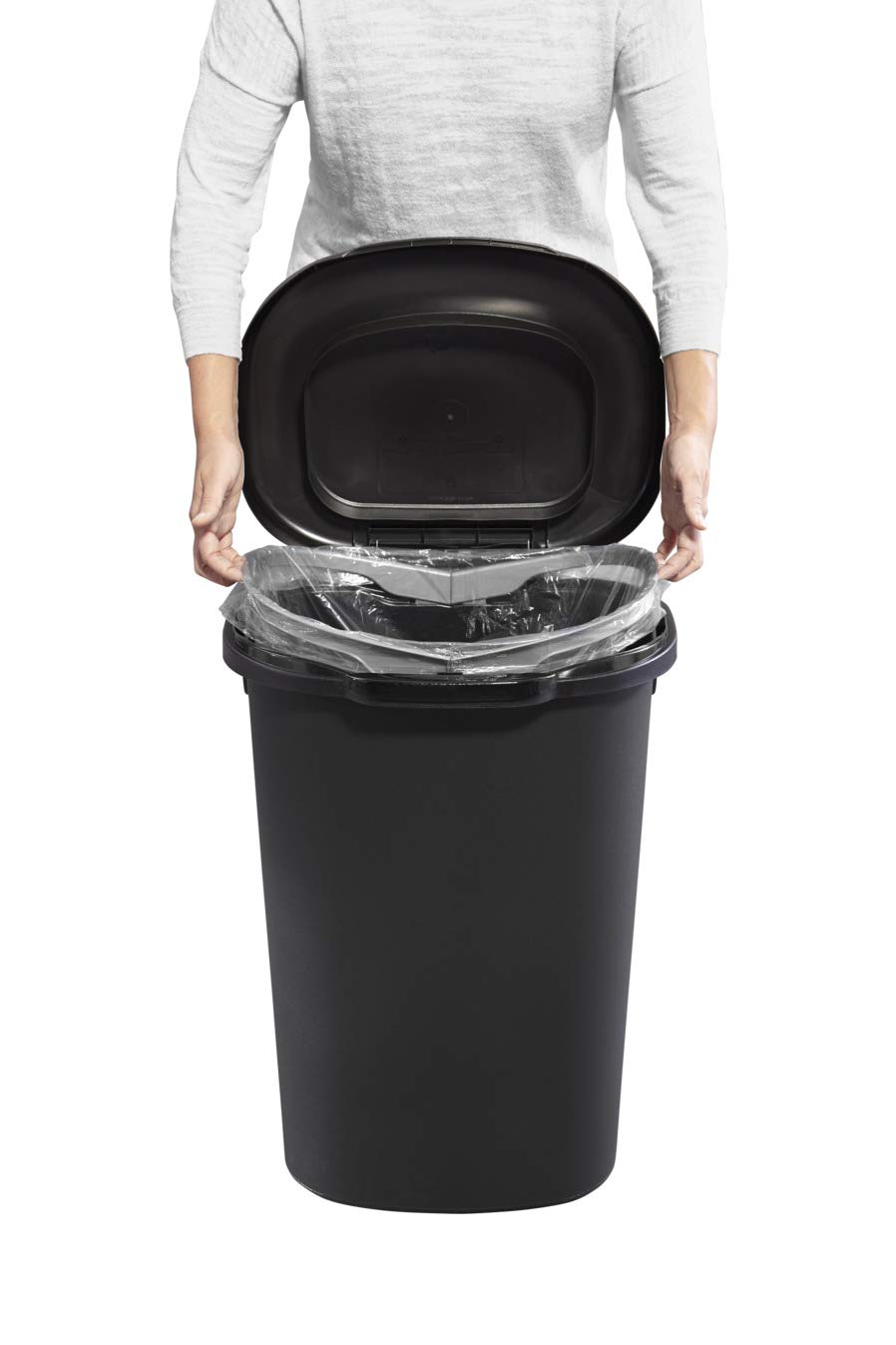 Rubbermaid Commercial Products Touch Top Trash Can/Wastebasket with Lid, 13-Gallon, Small Black Garbage Bin for Home/Kitchen/Bathroom/Bedroom/Office