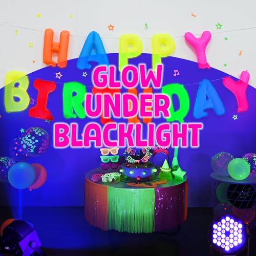 Glow in the Dark Happy Birthday Balloons - 16 Inch Neon Party Decor