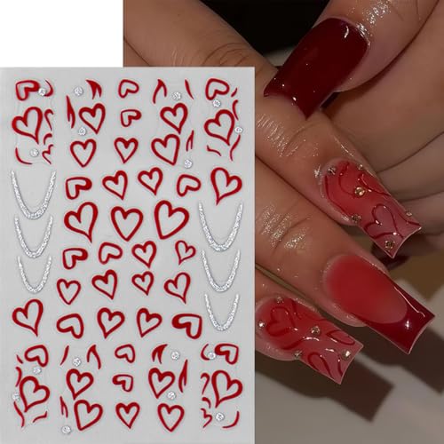 Valentine's Day Red Heart Nail Art Stickers 8-Sheet Self-Adhesive Decals