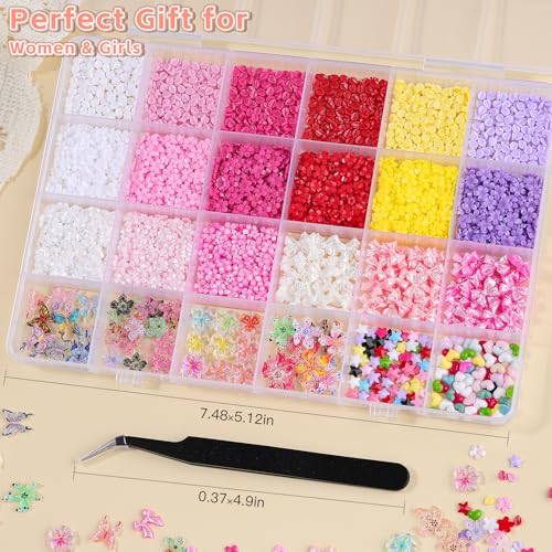 Umillars 3D Flower Nail Charms Set with Tweezers - Colorful Spring Resin Cherry Blossom Flatback Petals for Nail Art DIY Crafts