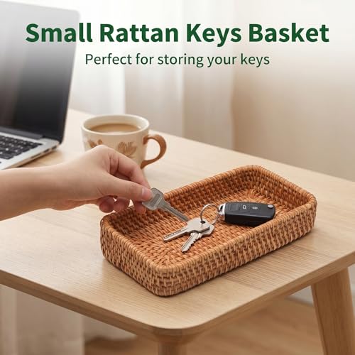 8-Inch Handwoven Rattan Tray for Keys and Jewelry Storage