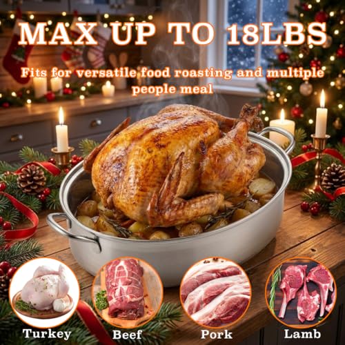 Silver 18.1-Inch Stainless Steel Roasting Pan with Rack and Lid