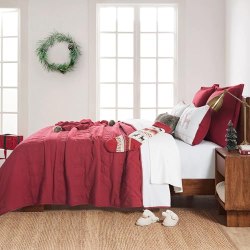 Red King Size Quilt Bedding Set with Pillow Shams - All Season Lightweight Coverlet, 3 Pieces