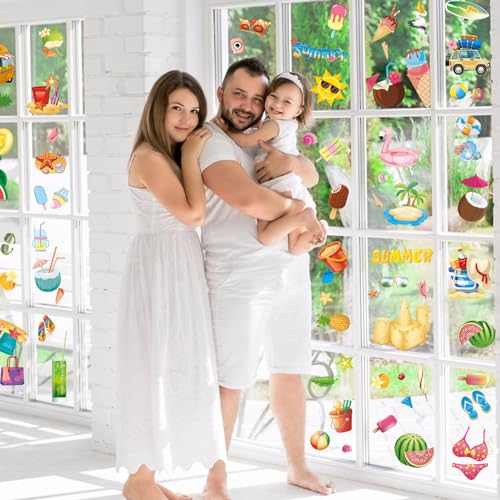 134 PCS Summer Hawaiian Window Clings - Double-Sided PVC Decor