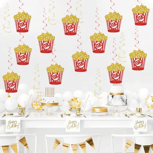 Popcorn Party Decorations Kit – Gold Glitter Hanging Swirls