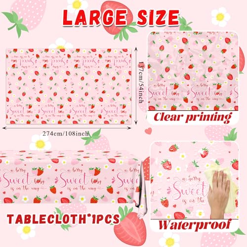 Strawberry Baby Shower Tablecloth Set - 3 Pack, 108x54in
