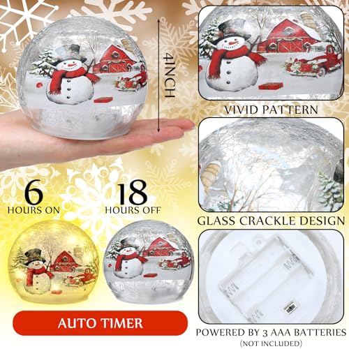 Snowman Crackle Globe Decorations - 4 Inch Indoor Holiday Orbs - Set of 2