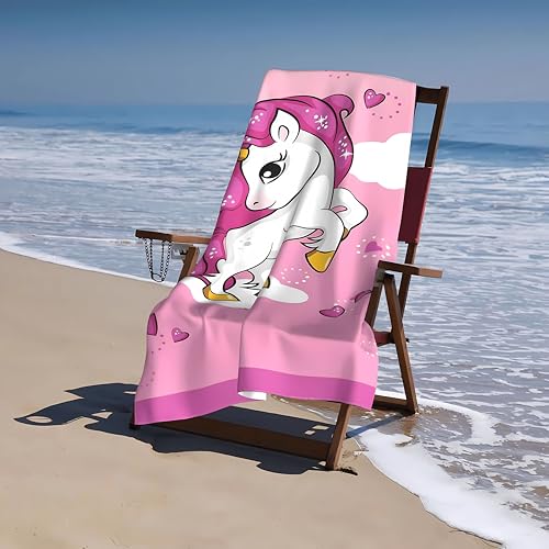 Personalized Unicorn Beach Towel for Kids - Quick Dry Microfiber 30"x60"