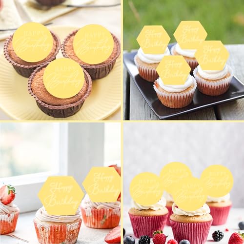 10 Pcs Gold Acrylic Happy Birthday Cupcake Toppers Set