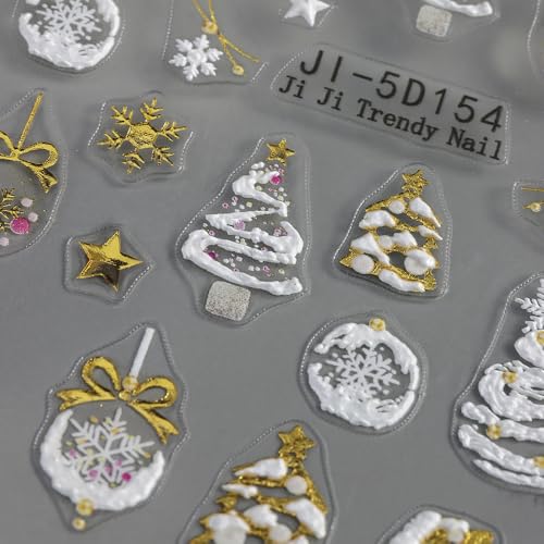 5D Embossed Christmas Nail Art Stickers Winter Crystal Ball Snowman Decals 2 Sheets