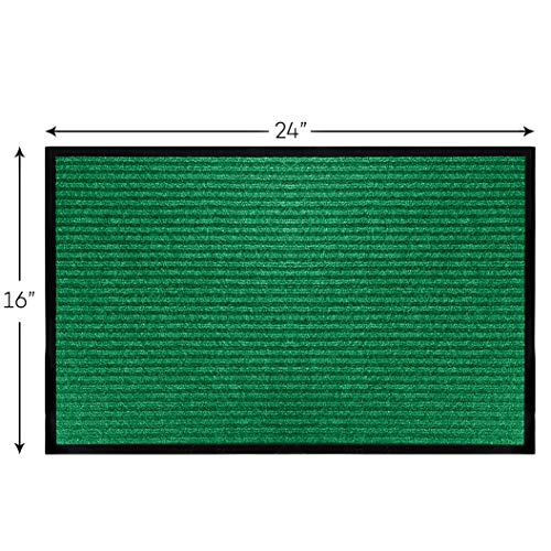Heavy Duty Striped Green Door Mat - Waterproof, Easy Clean (24'' x 16'')