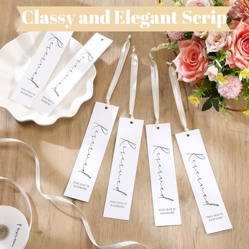 36 White Reserved Seating Signs with Ribbon for Weddings