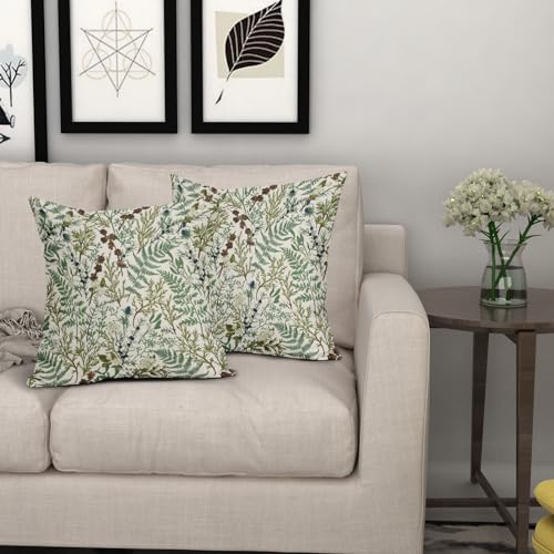 Aportt Sage Green Botanical Fern Throw Pillow Covers - 18x18 Inch Set of 2