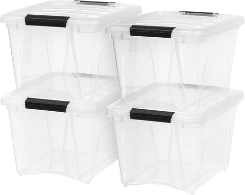 IRIS USA 19 QT Plastic Storage Box - BPA-Free, Durable See-Through Containers - 4 Pack, Clear with Lids & Latches