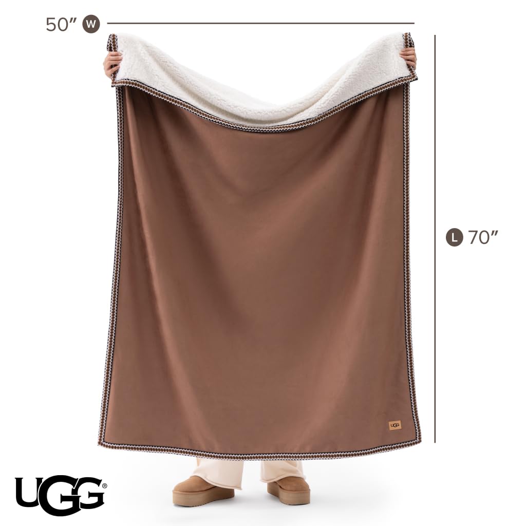 UGG Braid Reversible Throw Blanket – Ultra Soft Throw with Faux Suede and UGGFluff, Cozy Accent for Bedroom or Living Room Decor, Birthday Gifts for Women (Brown, Throw - 50" x 70")