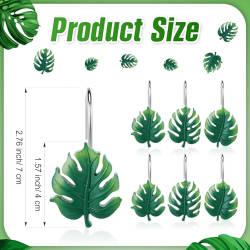 Tropical Leaf Shower Curtain Hooks - 12 Pcs Hawaiian Style Green