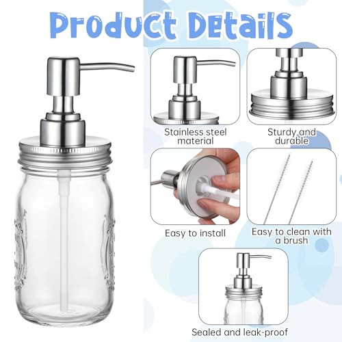 Mason Jar Soap Dispenser Lids - 2 Pack Stainless Steel Pumps