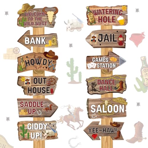 24 Pcs Western Cowboy Party Directional Signs, Retro Wild West Decor