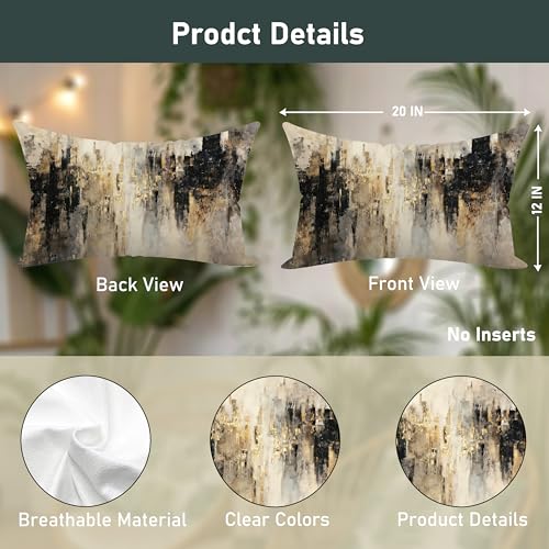 Gold and Black Abstract Cityscape Throw Pillow Cover 12x20 - AEREYGBJYJ