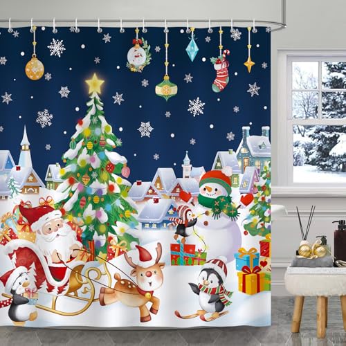 Bonhause Christmas Shower Curtain - Cute Santa & Friends, 72x72