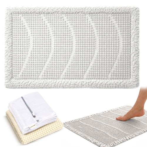 18x30 White Waffle Knit Bath Mat | Ultra-Absorbent & Anti-Slip