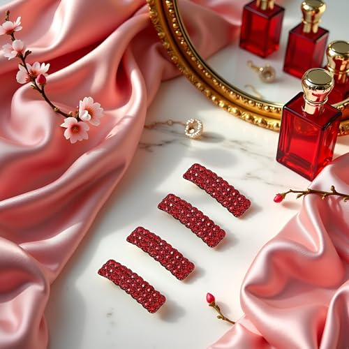 Red Rhinestone Snap Hair Clips 4-Piece Set Luxury Hair Barrettes