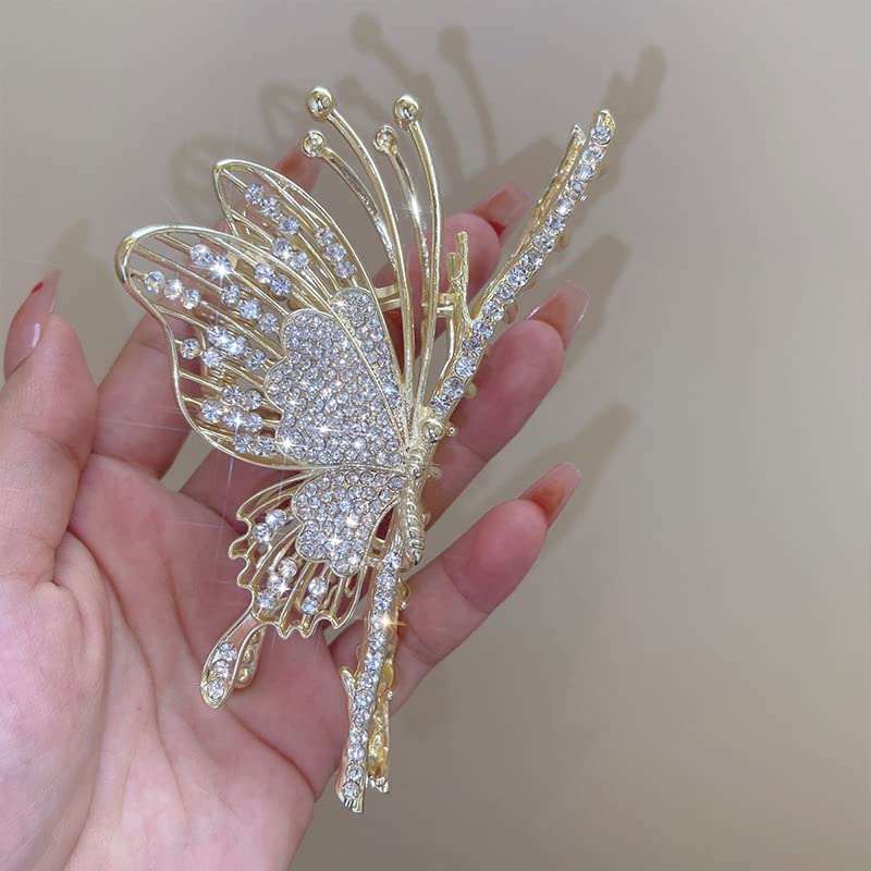 Butterfly Rhinestone Metal Hair Claw Clip Large Nonslip Barrette
