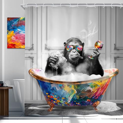Funny Monkey Chimpanzee Shower Curtain Set - 60x72 inches