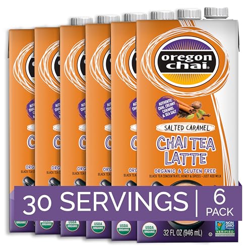Oregon Chai Salted Caramel Tea Latte Concentrate, 32 Fl Oz (Pack of 6)