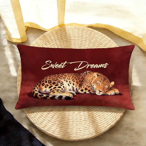 Burgundy Cheetah Pillow Cover 12x20 - White-Leopard Variant